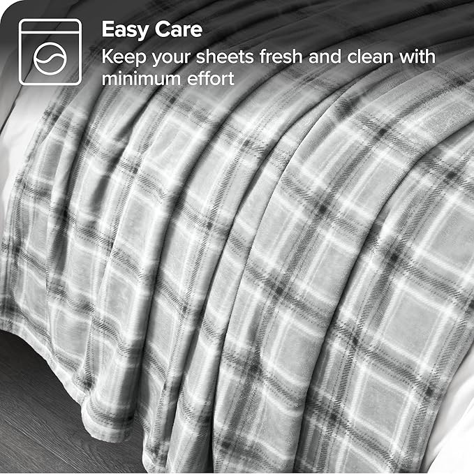 Bare Home Fleece Blanket - King Size - Ultra-Soft Lightweight for Bed, Sofa, and Couch - Luxury Microplush - Cozy Warm Blanket (King, Tartan Plaid)