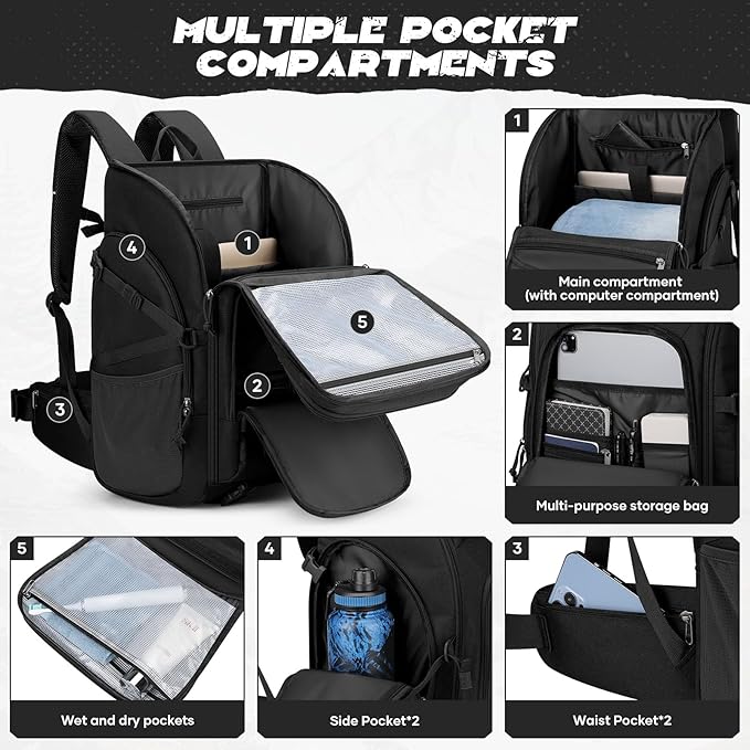 Maelstrom Tactical Backpack for Men, 40L Military Backpack,Water Resistant Assault Pack for Women, 3-Day Bug Out Bag for Hiking, Camping, Gym with Molle System-Black