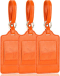 Teskyer Luggage Tags, 3 Pack Premium PU Leather Luggage Tags for Suitcases, Privacy Protection Travel Bag Tags, Orange