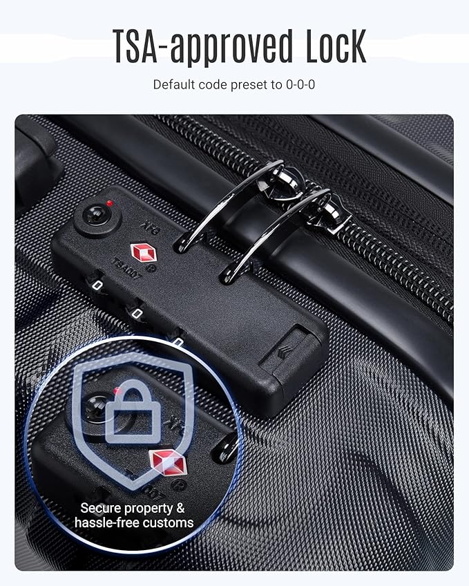LIGHT FLIGHT Luggage Sets, 3 Piece Durable Suitcase Set with Spinner Wheels, 3 Pcs Hardside Lightweight luggage with TSA Lock, Large Checked Travel Suitcases, 20/24/28 Inch, Black
