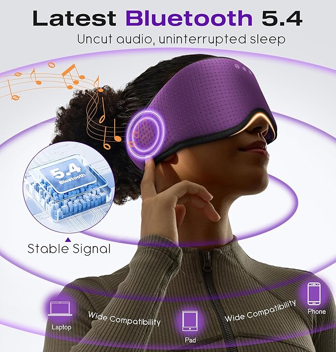 MUSICOZY Sleep Headphones with Bluetooth 5.4 Sleep Mask, Removable 3D Eye Cups for Zero Pressure Comfort, Wireless Bluetooth Eye Mask for Sleeping with Timer, Gifts for Men Women