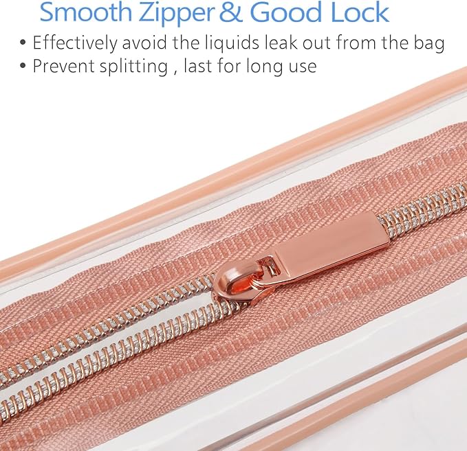 PACKISM TSA Approved Toiletry Bag - Clear Makeup Bags in 2 Size, Durable with Supporting Frame, Perfect for Travel Essentials, Carry-on Airport Airline Compliant Bag, Rose Pink