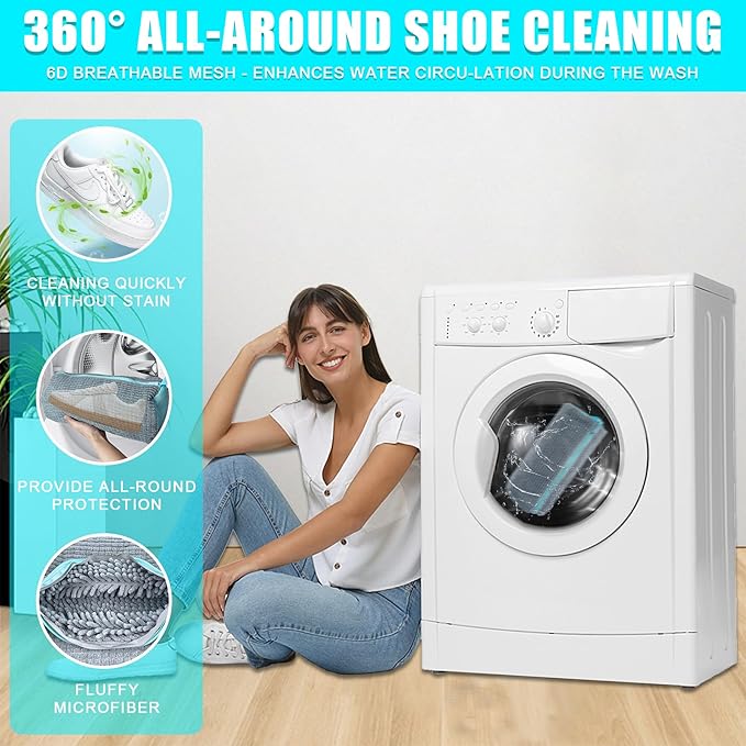 XXL Shoe Washing Machine Bag - 2-Pack Reusable Shoe Cleaning Bags, 360° Deep Clean for Tennis Shoes, Sneakers and Slippers, Includes 2 Shoe Storage Dust Bags (Gray)