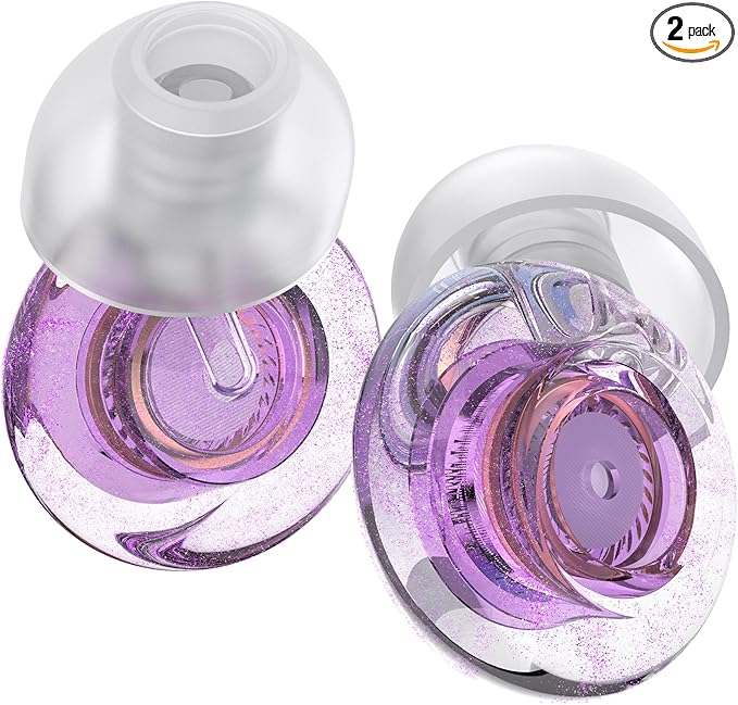 Ear Plugs for Concerts, 2 Pack High Fidelity Ear Plugs, Reusable Silicone Earplugs for Concert, Rave, Work, Musicians, 5 Pair Ear Tips in S/M/L, 18-25 dB Concert Ear Plugs for Noise Cancelling(Purple)