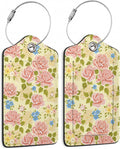 Pink Rose Luggage Tag,Flowers Retro Luggage Tags of Set 2 Leather Identifiers Privacy Cover with Stainless Steel Loop for Women Men Travel Bag Suitcase