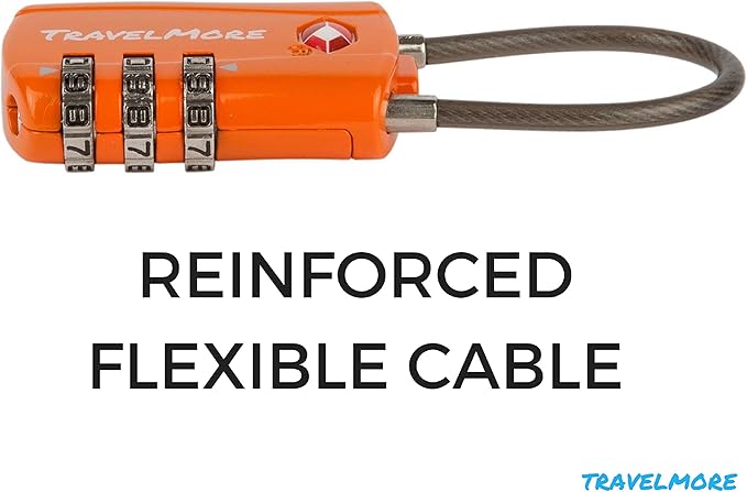6 Pack TSA Approved Travel Combination Cable Luggage Locks for Suitcases & Backpacks - Orange