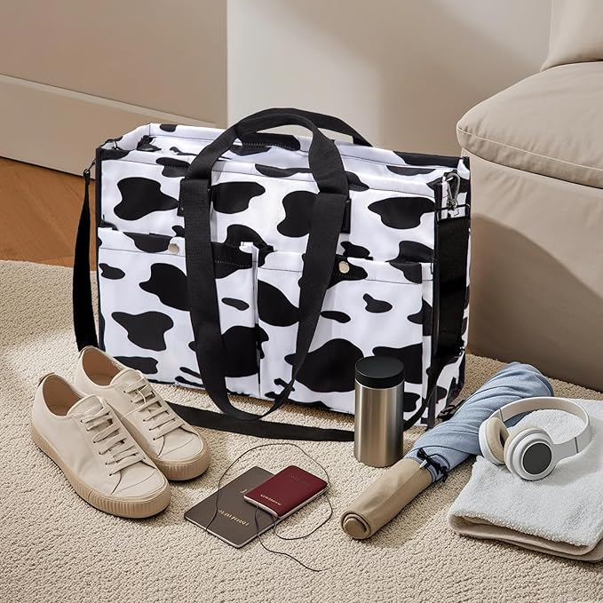 Closeable Tote Bag with 12 Pockets,Thick Bottom Support & Adjustable Strap,Water-Resistant