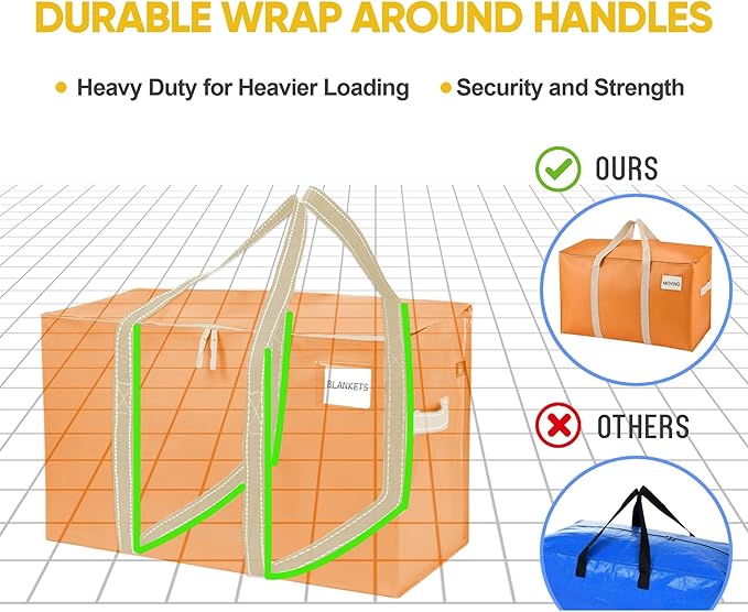 VENO 4 Pack Moving Bags, Heavy Duty, Moving Boxes Alternative, Packing Storage Supplies, Dorm Room Essentials with Zipper for Clothes, Extra Large Packaging Totes (Seasonal Autumn Orange, 4 Pack)