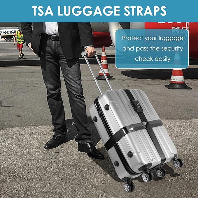 Travel Inspira Luggage Straps for Suitcases with TSA Lock, Protect Your Luggage Anti-Burst, High Visibility Color, Easy to Identify Luggage Adjustable Heavy Duty Belt for 20-32 Inch Suitcases