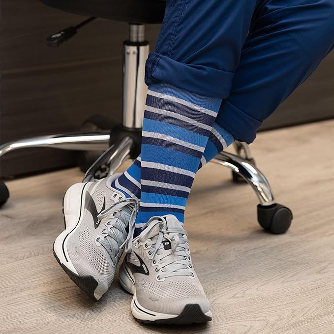 Medical Grade Compression Socks for Men & Women 15-20 mmHg by OrthoSleeve (Blue w/Stripes, X-Large)