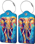 Colorful Elephant 2-Pack Luggage Tags for Suitcases,Leather Baggage Tag with Loop, Tags Private Name ID Labels for Women Girl Men Boys Travel Baggage Suitcase