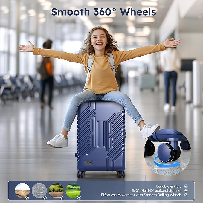 ALPHA CAMP 20-inch Carry On Luggage Airline Approved - PC+ABS Lightweight Suitcase with Built-in TSA Lock，Hard-shell Durable Rolling Luggage with USB Port