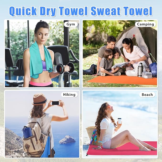 Sfee 2 Pack Microfiber Travel Towel, Quick Dry Camping Towel Super Absorbent Compact Lightweight Sports Towel Swim Gym Towels Set for Gym, Hiking, Pool, Backpacking, Bath, Yoga