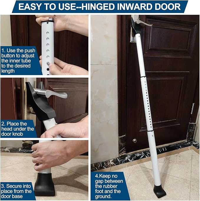 Rerishom Door Security Bar, Door Stoppers Security bar,Heavy Duty Door Lock Security Door Jammer Door Stopper for Apartment, Hotel Room,Screen Door Hardware, 1 Pack