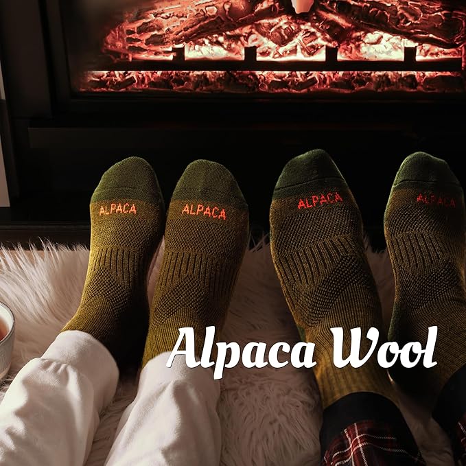 Alpaca Wool Hunting Socks 2 pairs for Men Women, Thermal Warm Compression Thick Winter Cushioned Hiking Boot Moisture Wicking