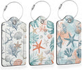 Tropical Seashells Summer 3 Pack Luggage Tags for Suitcases, Vintage Starfish PU Leather Luggage Tag for Travel, Bag Tags with Privacy Name ID Card and Steel Loop for Women Men