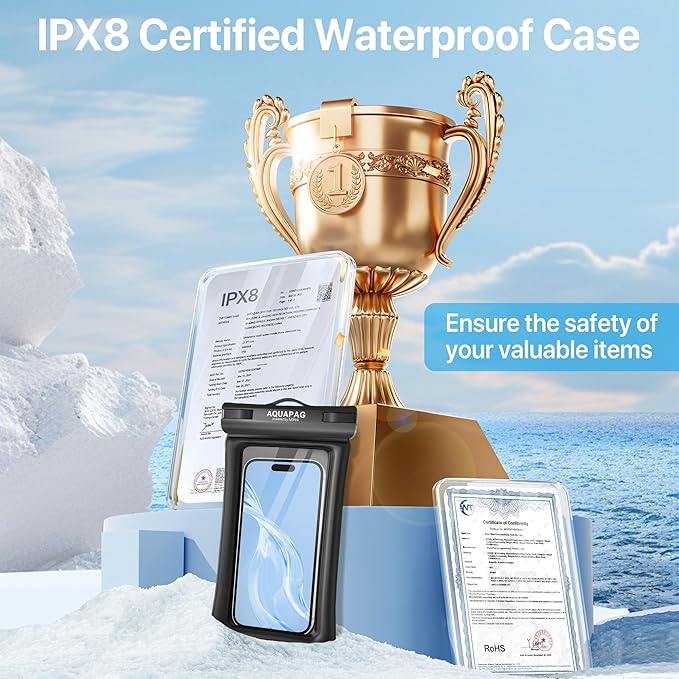 NEPHI IPX8 Floating Waterproof Phone Pouch 2 Pack-Up to 8.0"，Floating Phone Case for iPhone Andriod, Dry Bags for Vacation Beach Pool Kayak Cruise Travel Essentials (Black Black 2 Pack)