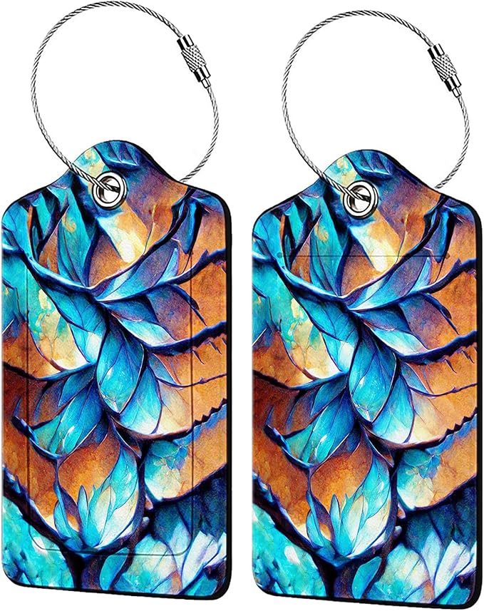 Dragon Scale Luggage Tags for Suitcases,2 Pack Luggage Tag, Leather Stainless Steel Loop Label Tag for Women Girl Travel Bag Suitcase