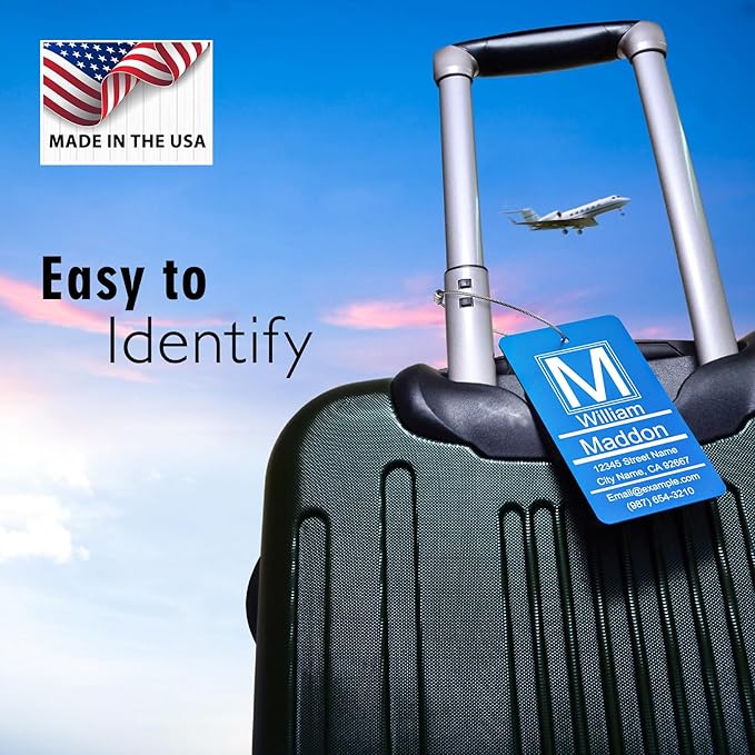 Luggage Tags for Suitcase - Personalized Engraved Metal Tag for Cruise Travel Purple - Custom Name Tags Suitable for Bags and Backpacks