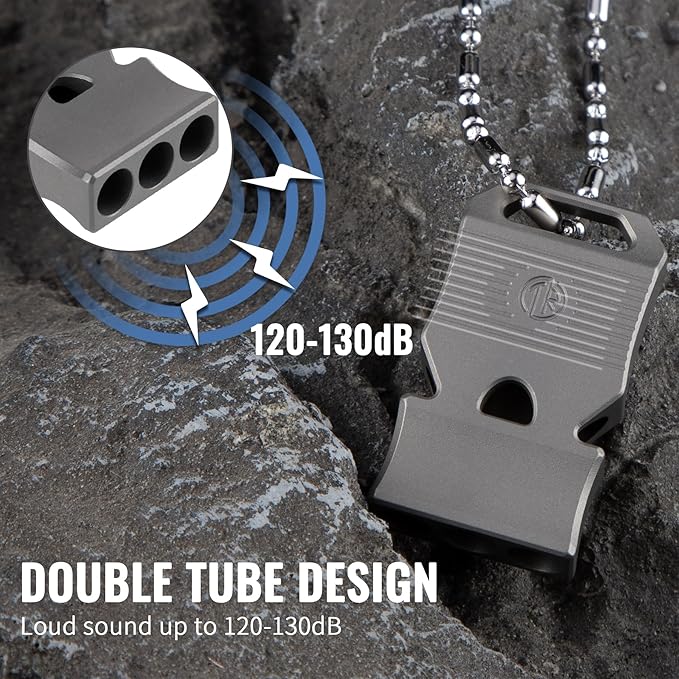 TACRAY Titanium Emergency Survival Whistle, Portable Necklace Whistle, Loud Whistle up to 120~130db, Good for Life Saving, Hiking, Camping, and Pet Training