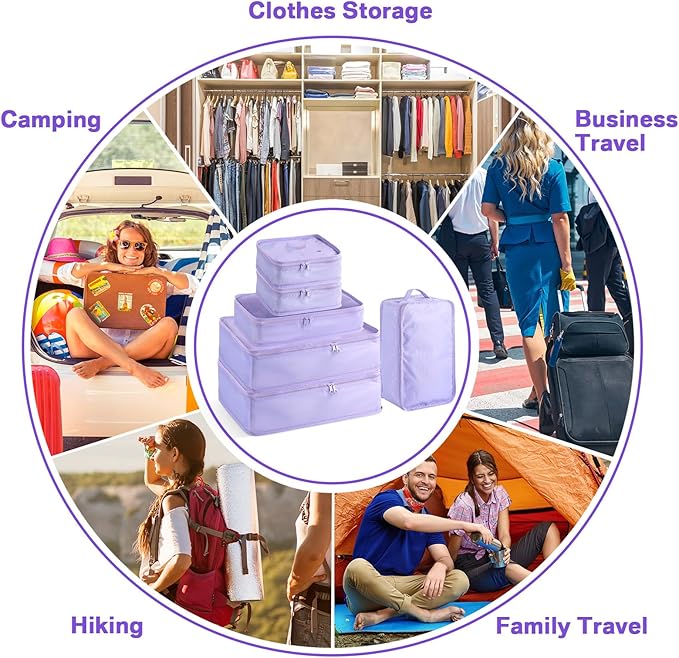 Reginary 6 Set Travel Packing Cubes Luggage Organizer Set Lightweight Suitcase with Shoe Bag for Clothes Toiletries