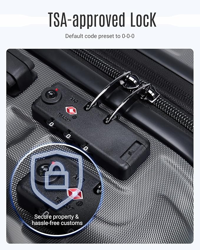 LIGHT FLIGHT Luggage Sets, 3 Piece Durable Suitcase Set with Spinner Wheels, 3 Pcs Hardside Lightweight luggage with TSA Lock, Large Checked Travel Suitcases, 20/24/28 Inch, Gray