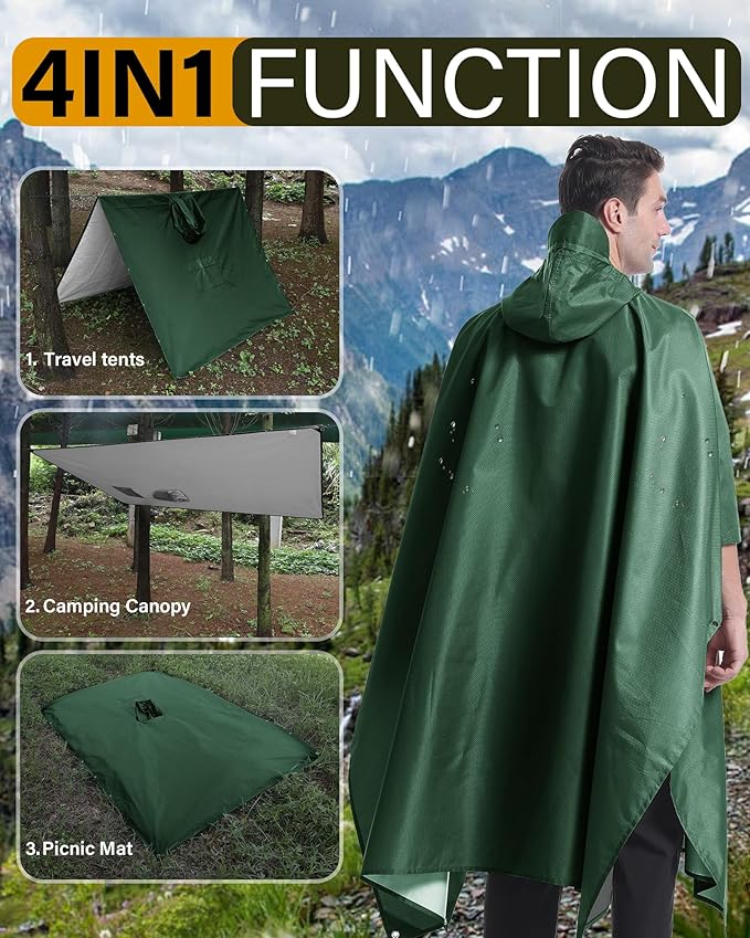 iCreek Hooded Rain Poncho with Pocket Waterproof Lightweight Unisex Raincoat Jacket for Hiking, Camping, Outdoor