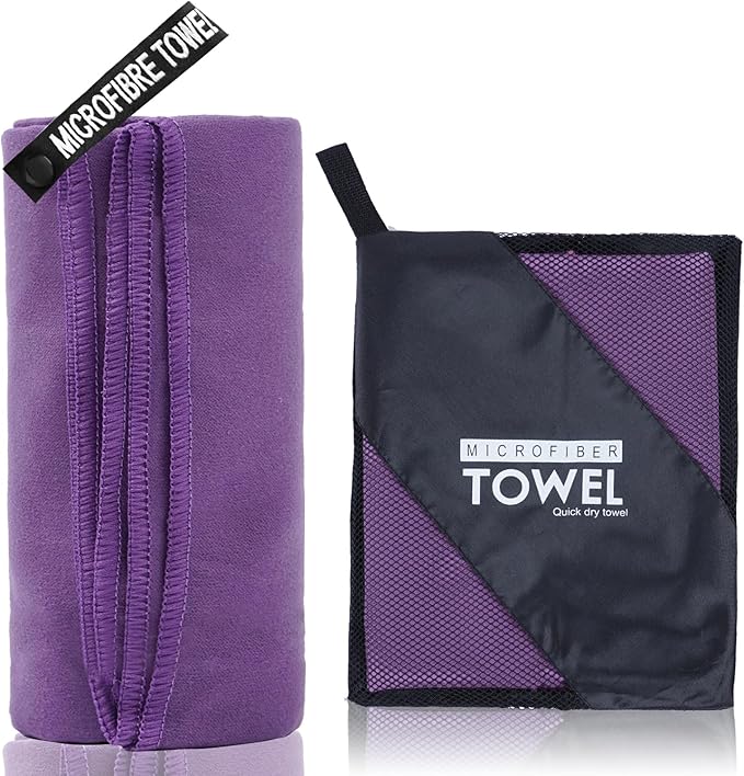 Microfiber Travel Towel, Soft Lightweight Quick Dry Towel, Super Absorbent Compact Travel & Sports & Beach Towels for Camping, Backpack, Gym, Swimming, Yoga, Hiking (M:20"×40" -Purple)
