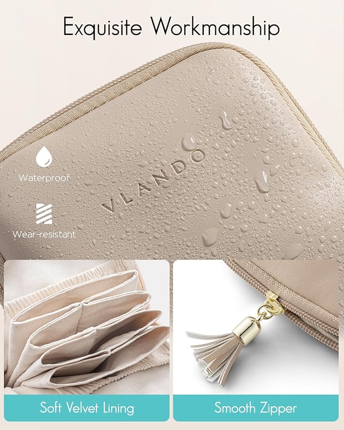 Vlando Small Jewelry Travel Case,Jewelry Pouch Bags with Zipper,Velvet Jewelry Organizer Storage Bag for Bracelet Rings Earring Travel Essentials Gifts for Women Girl-Toffee