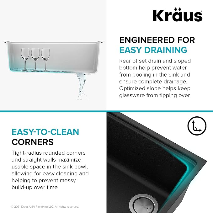 KRAUS Bellucci 32” in. Undermount Workstation Granite Kitchen Sink in Metallic Black with Accessories, KGUW2-33MBL