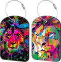 Colored Lion Head Luggage Tag for Suitcase Set of 2 PU Leather Cute Luggage Tags with Stainless Metal Loop ID Label Privacy Flap Suitcase Tags for Women and Men Travel