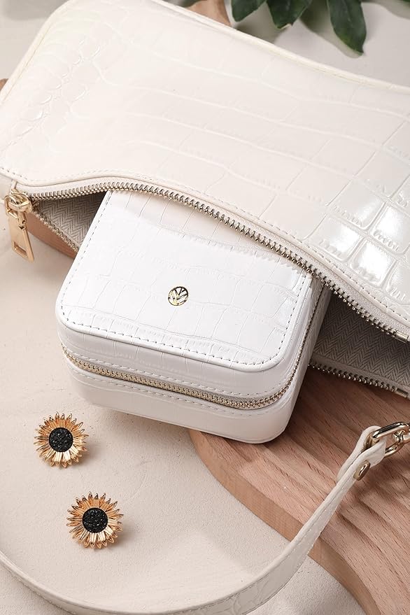 S.Leaf Travel Jewelry Organizer Travel Jewelry Boxes for Women Small Jewelry Travel Case Box Portable Travel Jewelry Case Travel Case Mini Jewelry (10_Pattern_Crocodile_White)