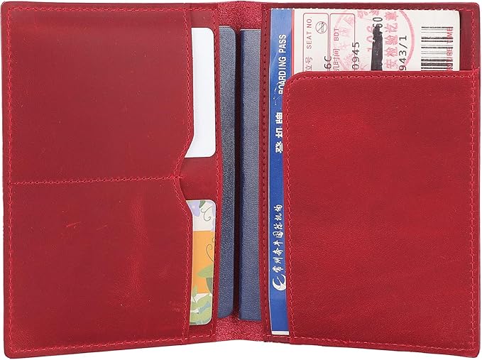 STAR VISTA Albatross Leather Travel Passport Holder, Minimalist Design, Full Grain Leather Case for Women and Men - Slim Passport Wallet, Bifold, RFID Blocking, Crimson Red