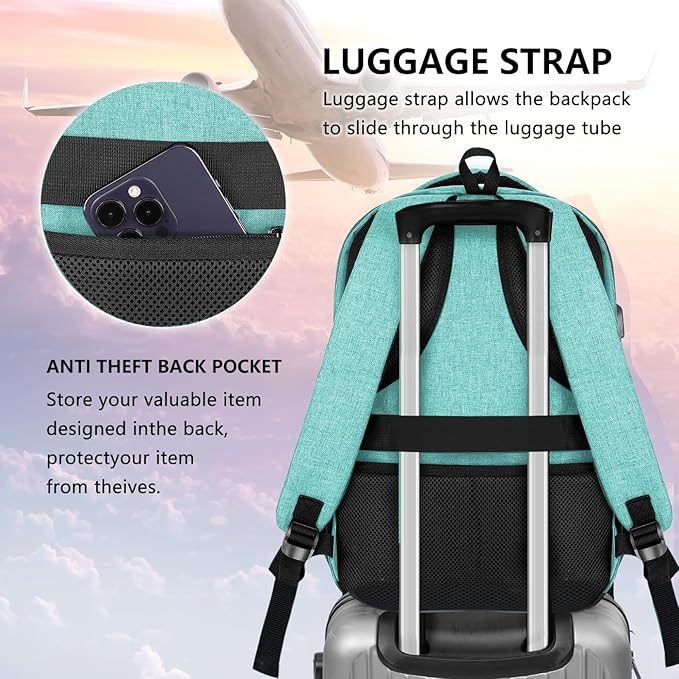 Backpck for Women Men, School backpacks for Girls Teen Boys, 15.6 inch Laptop Back Packs with USB Charger Port, Mochilas for Business, College, Cyan