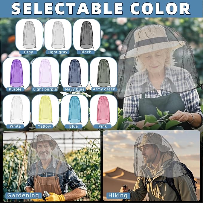 Oversized Mosquito Net 42 x 25 Inches Ultra Large Mosquito Head Net Face Neck Fly Mesh Netting Fits All Hats for Outdoor Camping Hiking Fishing Gardening Safari(Light Gray)