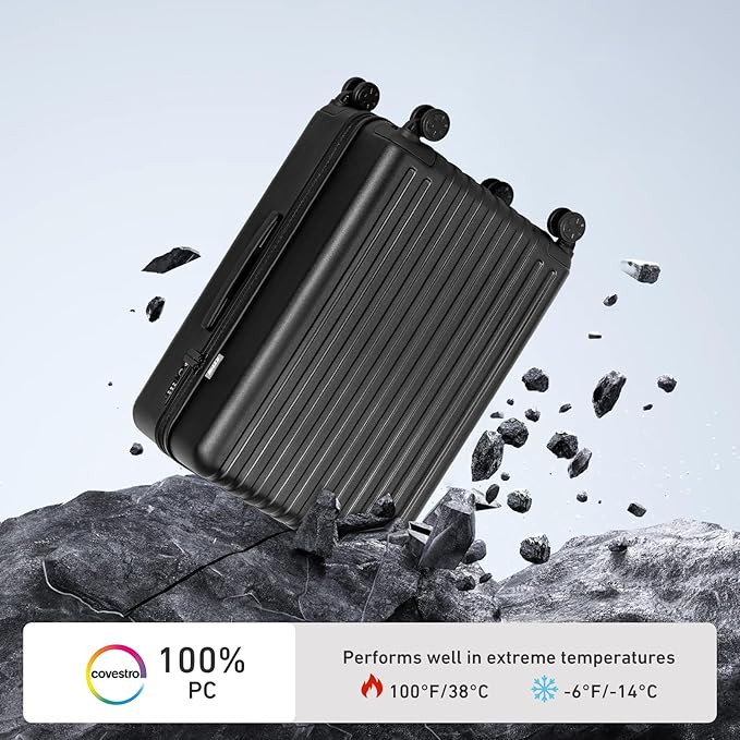 KYME 26-Inch Medium Checked Luggage, 100% PC Hardside Suitcase with TSA Lock & Double Spinner Wheels, Durable Travel Hard Shell for Men & Women (Black)