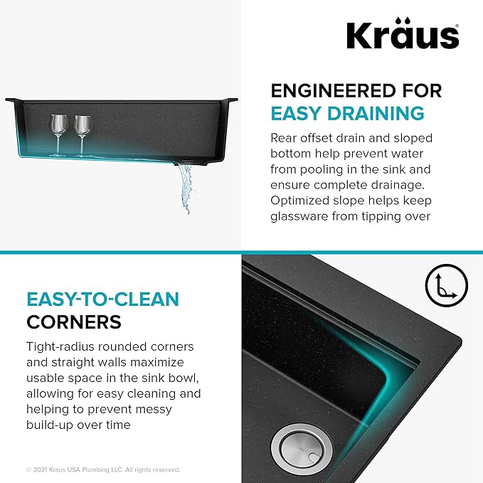 KRAUS Bellucci Workstation 33" Single Bowl Granite Kitchen Sink in Metallic Black w/Accessories, KGTW2-33MBL, Includes Dish Drainer/Dish Drying Rack