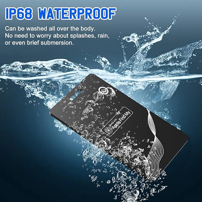 Wallet Tracker Card, Rechargeable Finder, Works With Apple Find My (iOS Only), Thin GPS Item Locator for Wallets, Luggage and More, IP68 Waterproof (Black)
