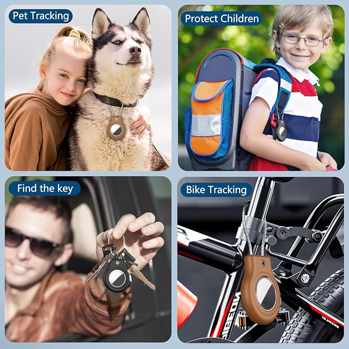Waterproof Airtag Holder,4 Pack Airtag Case with Secure Lock,Airtags Keychain for Apple Air tag,Anti-Lost Protective Case Air tags Accessories for GPS Tracker Luggage,Key,Pet-Black/Black/Brown/Brown