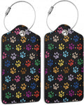 Colorful Paw Print Luggage Tags for Suitcases,2 PackTropical Luggage Tag,Leather Stainless Steel Loop Label Tag for Women Men Girls Travel Bag Suitcase