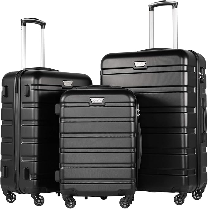 Coolife Luggage 3 Piece Set Suitcase Spinner Hardshell Lightweight TSA Lock (black, 3 piece set(20in24in28in))