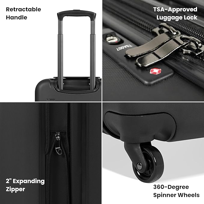Sherpani Meridian, 22 Inch Carry On Luggage Airline Approved, Rolling Hardside Suitcase 22x14x9, Travel Luggage for Women, Expandable Suitcase, Travel Gift (Black)