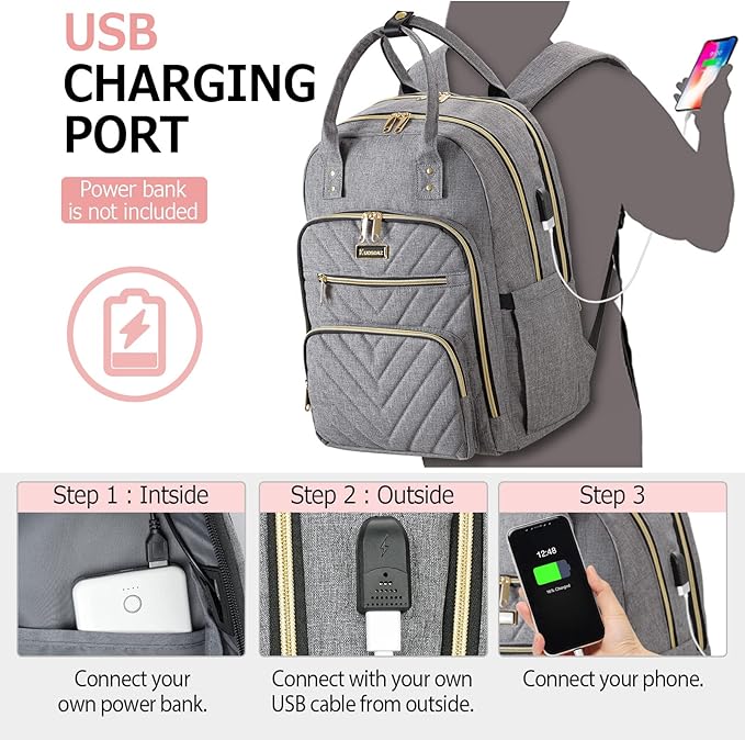 Laptop Backpack for Women Men, School Backpacks for Teens Girls Boys, 17.3 Inch Work Laptop Bag with USB Port Charging, Water Resistant College Bookbags for Girls, Grey