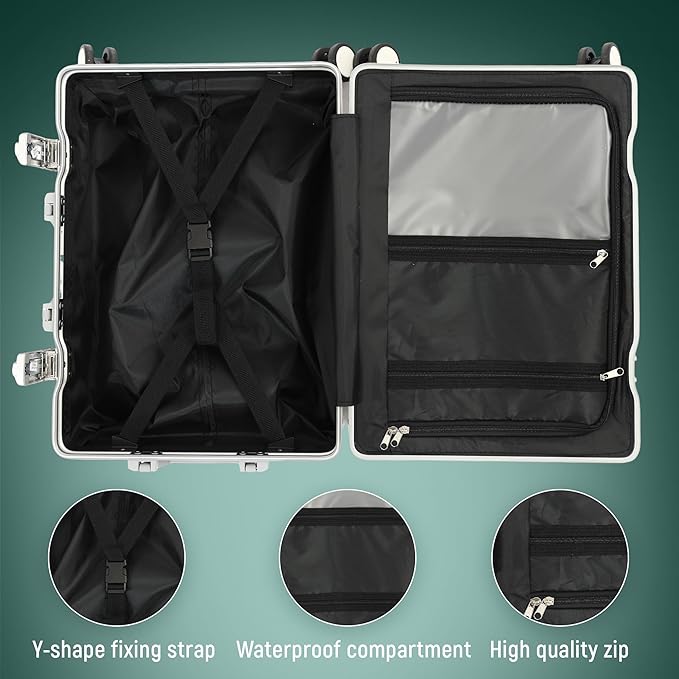 UrbanExplorer 20 Inch Carry On Luggage Aluminum Frame Airline Approved, Zipperless Luggage Carry On TSA Approved ABS+PC Hard Shell Suitcases, Lightweight Carry-On Suitcase with Cup Holder, White