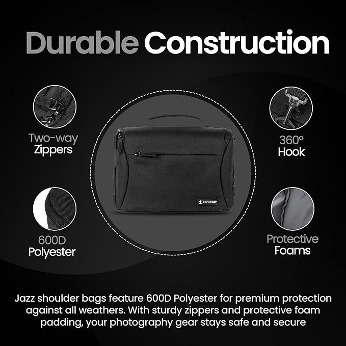 Tamrac Jazz 50 v2.0 Camera Bag for Photographers, Camera Case for Photography Accessories, Shoulder Bag for DSLR and Mirrorless Cameras, Crossbody Camera Bag, Travel Camera Carrying Case – Black