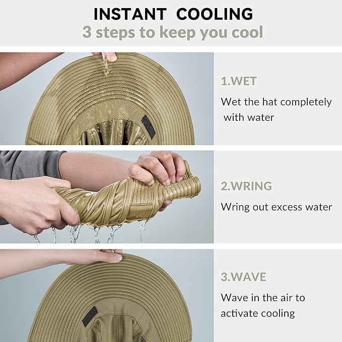 Sukeen Cooling Sun Hat for Men Women UPF50+ Wide Brim Fishing Hat with Neck Flap Adjustable Foldable Bucket Hat for Hiking