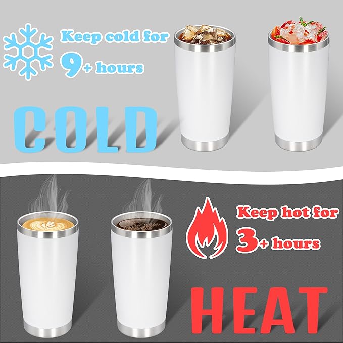20 oz Tumbler with lid Double Wall Vacuum Insulated Tumblers Stainless Steel Coffee Mug Travel Coffee Tumbler Powder Coated Tumbler Cup Keep Hot&Cold - (White 1 Pack)