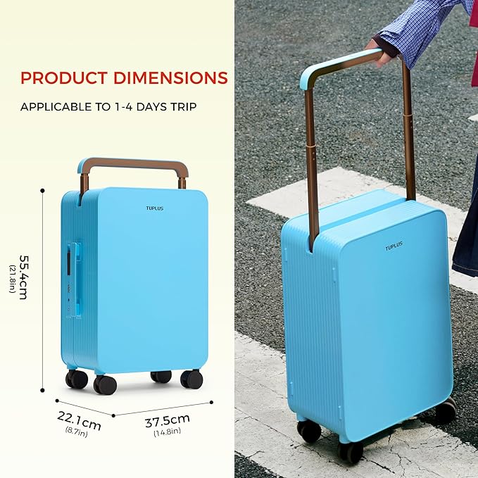 TUPLUS 20” Carry-On Hardside Luggage Lightweight ABS Travel Suitcase with Wide Handle Spinner Wheels TSA Combination Lock, Balance Series 2.0, Clear Sky Blue