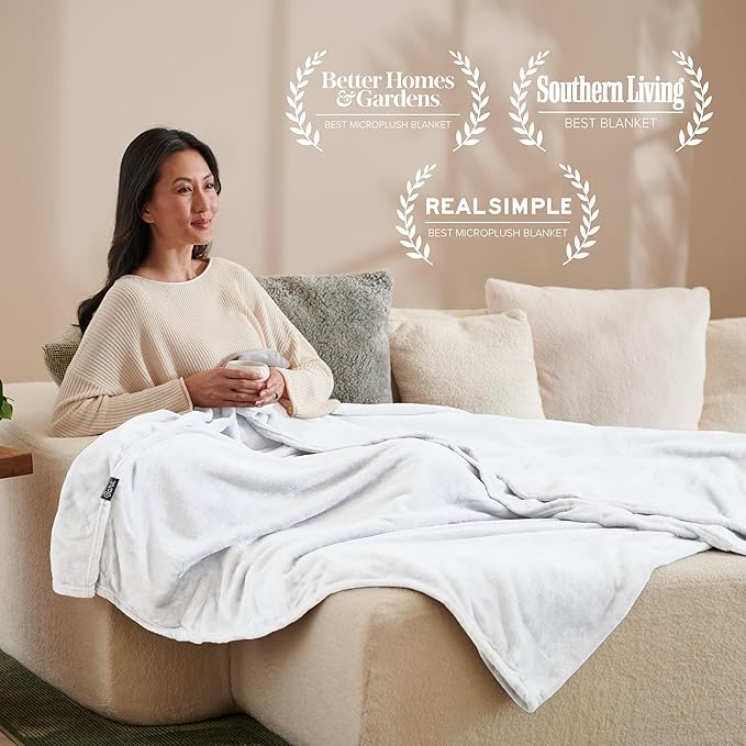 Bare Home Fleece Blanket - Throw Extra Long - Ultra-Soft Lightweight for Bed, Sofa, and Couch - Luxury Microplush - Cozy Warm Blanket (Throw XL, White)