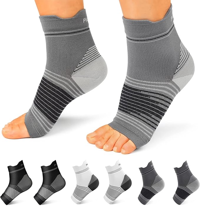Plantar Fasciitis Sock (6 Pairs) for Men and Women, Compression Foot Sleeves with Arch and Ankle Support (Black, Gray, White, X-Large)